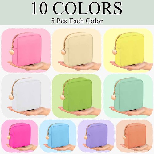 Paterr 50 Pieces Nylon Make up Pouch Bag Bulk Mini Cosmetic Bag with Zipper Travel Small Makeup Pouch Organizer End of the Year Gifts Bulk for Women