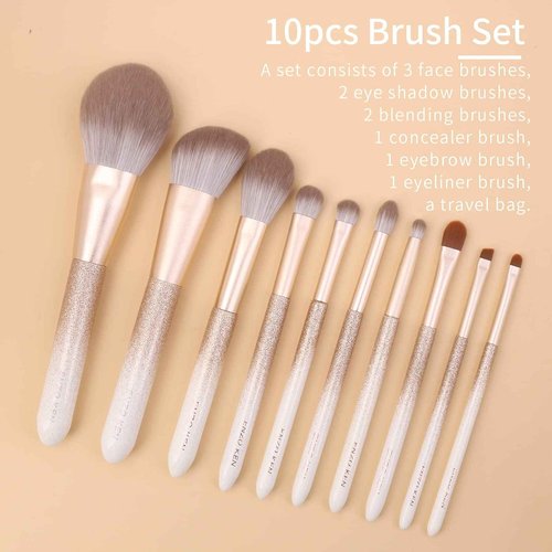 ENZO KEN Natural Hair Makeup Brush Set Professional, Fox Hair Makeup Brushes Set with Case, Glitter Make up Brushes Set Professional, Natural Makeup Brushes, Natural Bristle Makeup Brush - ORRA, White