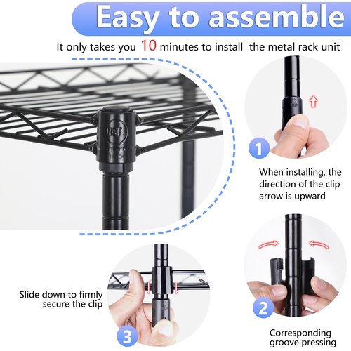 BestOffice | 6-Tier Wire Storage Shelves | 17x12x64 | Black | with Adjustable Racks | Heavy-Duty Metal Shelf, Holds Upto 600 lbs | No-Tool Assembly | Ideal for Home & Garage Shelving