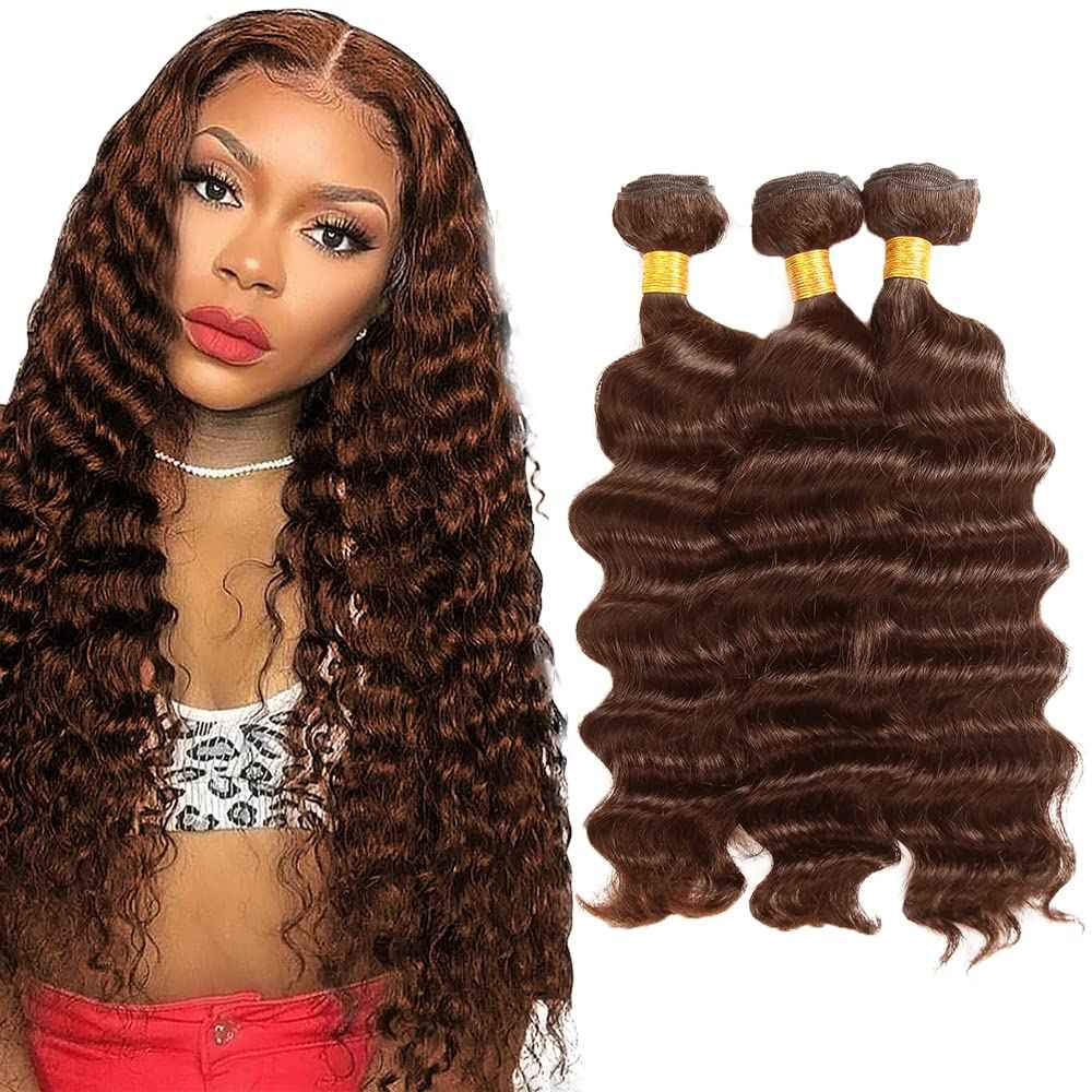 26 28 30 Inch Color #4 Bundles Chocolate Brown Deep Wave Bundle Brazilian Virgin Hair 3 Bundles Color #4 Deep Wave Hair Extensions