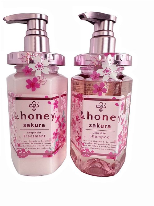 &honey Deep Moist Shampoo and Treatment Set, Sakura Edition with Hair Tie in Sprout Talk's package