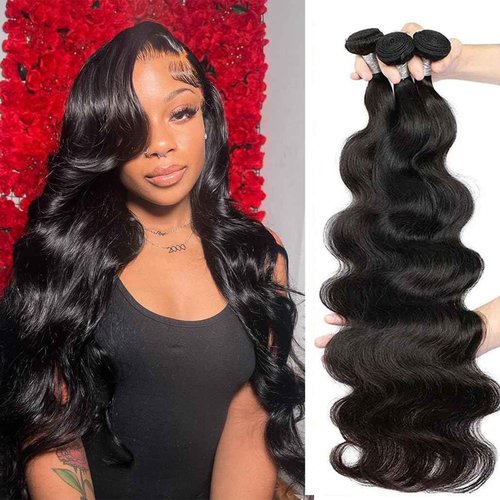 Human Hair Bundles Body Wave 3 Bundles 12 14 16 Inch Human Hair for Black Women100% Unprocessed Brazilian Virgin Hair Deals Quick Weave Hair Natural Color