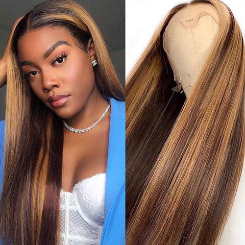 XFMF Straight Lace Front Wigs, 13x4 HD Transparent Straight Lace Frontal Wigs Human Hair with Baby Hair 180% Density Bleached Knots Virgin Glueless Human Hair Wigs (4-27, 26 inch)