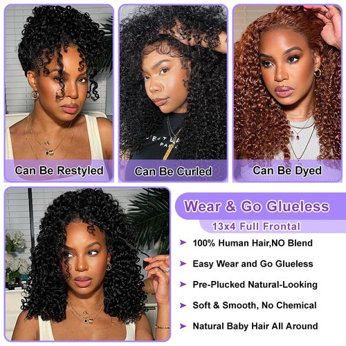UTIDE Short Curly Bob Wigs Human Hair 16 Inch 13x4 Hd Transparent Lace Front Wigs Curly Wigs For Black Women Lace Frontal Wigs Human Hair Pre Plucked With Baby Hair Short Deep Curly Wig 150 Density
