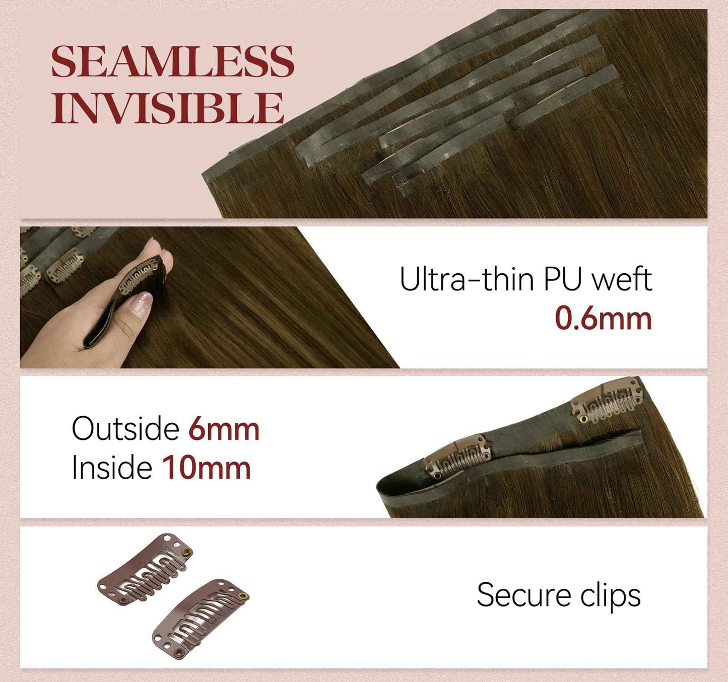 LOVELINE Seamless Clip in Hair Extensions Real Human Hair, Luxury Remy Human Hair Extensions Clip ins for Women, 16 Inch 110g 7Pcs, Balayage Dark Brown to Chestnut Brown