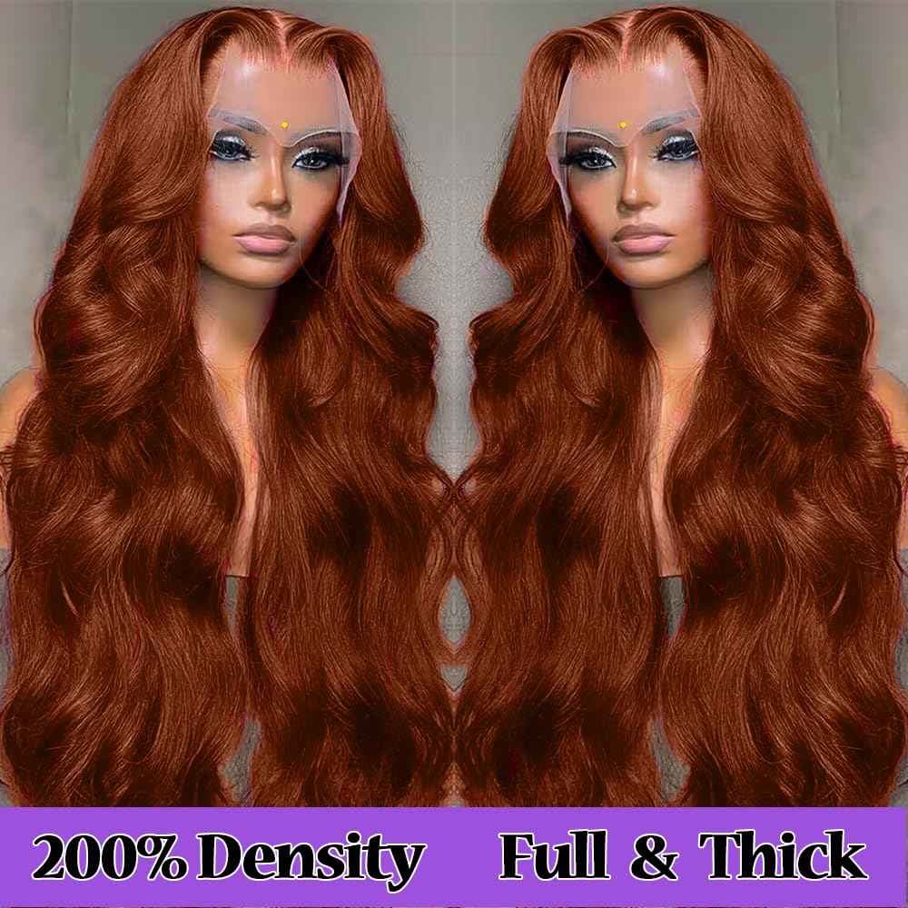 KTOOYKE 30 Inch Reddish Brown Lace Front Wigs Human Hair Body Wave 13x6 Hd Transparent Lace Front Wigs Human Hair Pre Plucked with Baby Hair 200% Density Auburn Human Hair Lace Front Wigs