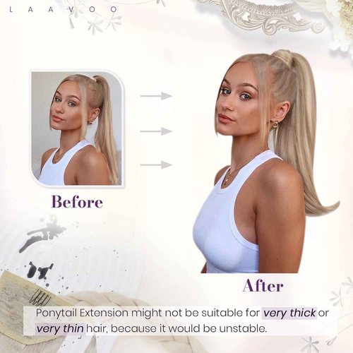 LaaVoo Ponytail Extension Human Hair Blonde Ponytail Hair Extensions Gloden Brown Highlight Blonde 12 Inch 70g