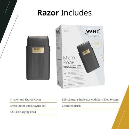 Wahl Professional Micro Power Shaver, Cordless Ultra-Close Finishing Foil for Precision Grooming, 2 Hour Runtime
