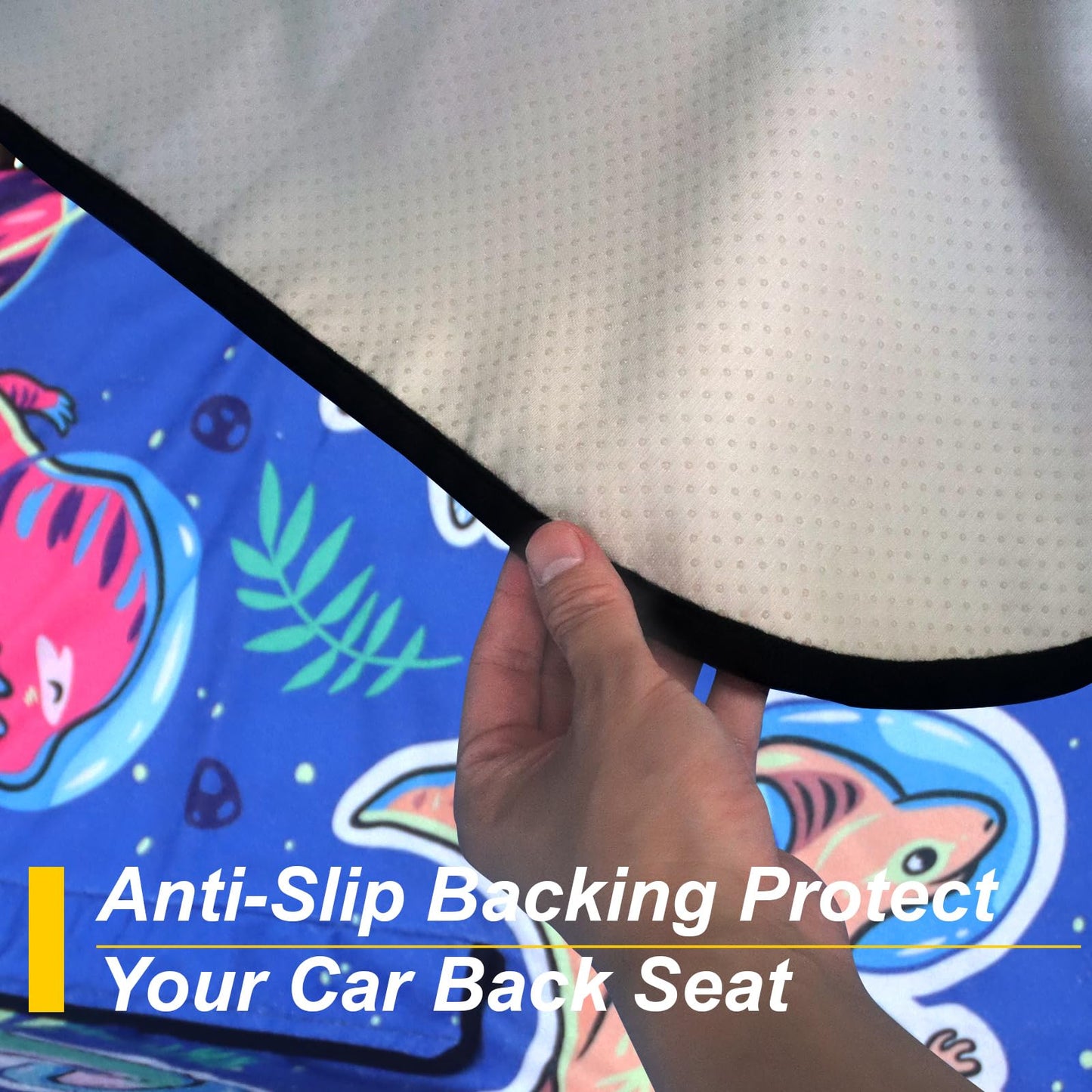 LoyaGour Back Seat Cover for Car Trucks Van SUV,Waterproof Rear Bench Towel Seat Covers for Dogs and Kids,Automotive Backseat Protector (Cartoon Dinosaur)