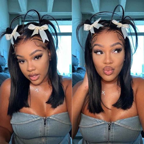 Asteria Hair Pre Styled Straight Bob Wig Human Hair 13x4 Glueless Ready To Wear Bob Lace Front Wigs Human Hair Pre Plucked Pre Cut Pre Everything Bob Wig For Women 10 Inch