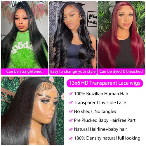 Profairsor 13x6 Lace Front Wigs Human Hair Straight 180% Density Glueless Human Hair Wigs for Black Women 13x6 Straight Lace Front Wigs Pre Plucked Lace Wigs 26 Inch