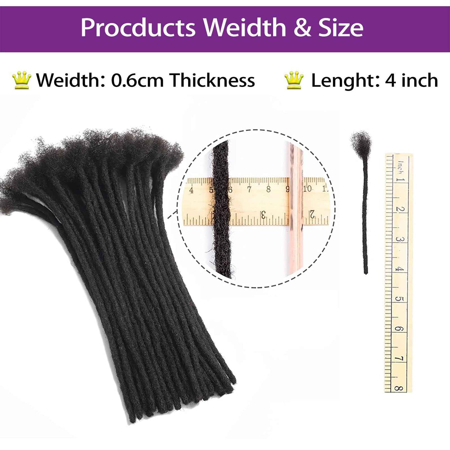 Loceast 8 Inch 0.4cm Width Loc Extension Human Hair Natural Black 60 Strands Full Hand-made Permanent Locs Extensions Can Be Dyed and Bleached for Men/Women/Kids Real Dreadlock Extensions Human Hair