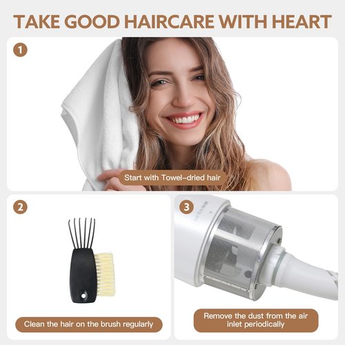 2-in-1 Blow Dryer Brush, Ionic & Ceramic Thermal Brush with Adjustable Heat & Cool Shot, 110000 RPM Motor High-Speed Motor for Frizz-Free, Smooth & Voluminous Hair,White no Comb