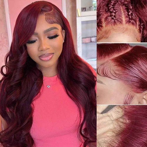 Burgundy Lace Front Wigs Human Hair 99j 13X6 hd Body Wave Lace Front Wigs Human Hair 180% Density Colored Red Frontal Wig for Black Women 24 Inch