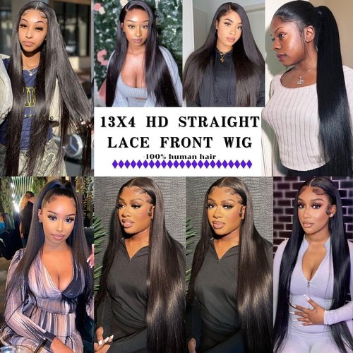 7senwid Straight Lace Front Wigs Human Hair Wigs For Black Women Straight Black Wig13x4 Lace Frontal Glueless Wigs Human Hair Pre Plucked Pre Cut With Baby Hair （18 Inch,130% Density