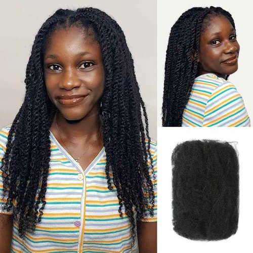 QVR Afro Kinkys Bulk Human Hair for Dreadlock Extensions Repair Locs 150 Gram, Natural Black 12inches Mini Spring Twist Braiding Afro Kinky Human Hair for LocKs