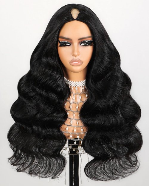 SUPERLOOK V Part Wig Human Hair Body Wave Glueless Wigs Human Hair Clip in V-Part Wigs Beginner Friendly No-Sew In No Glue Upgrade U Part Human Hair Wig 210% Density (18Inch,V Part Body Wave Wigs)