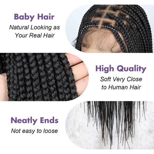 lounoke 13x8 Braided Lace Front Wigs for Black Women, 36 inch Knotless Box Braids Wigs with Baby Hair, Black Synthetic Medium Braided Wig