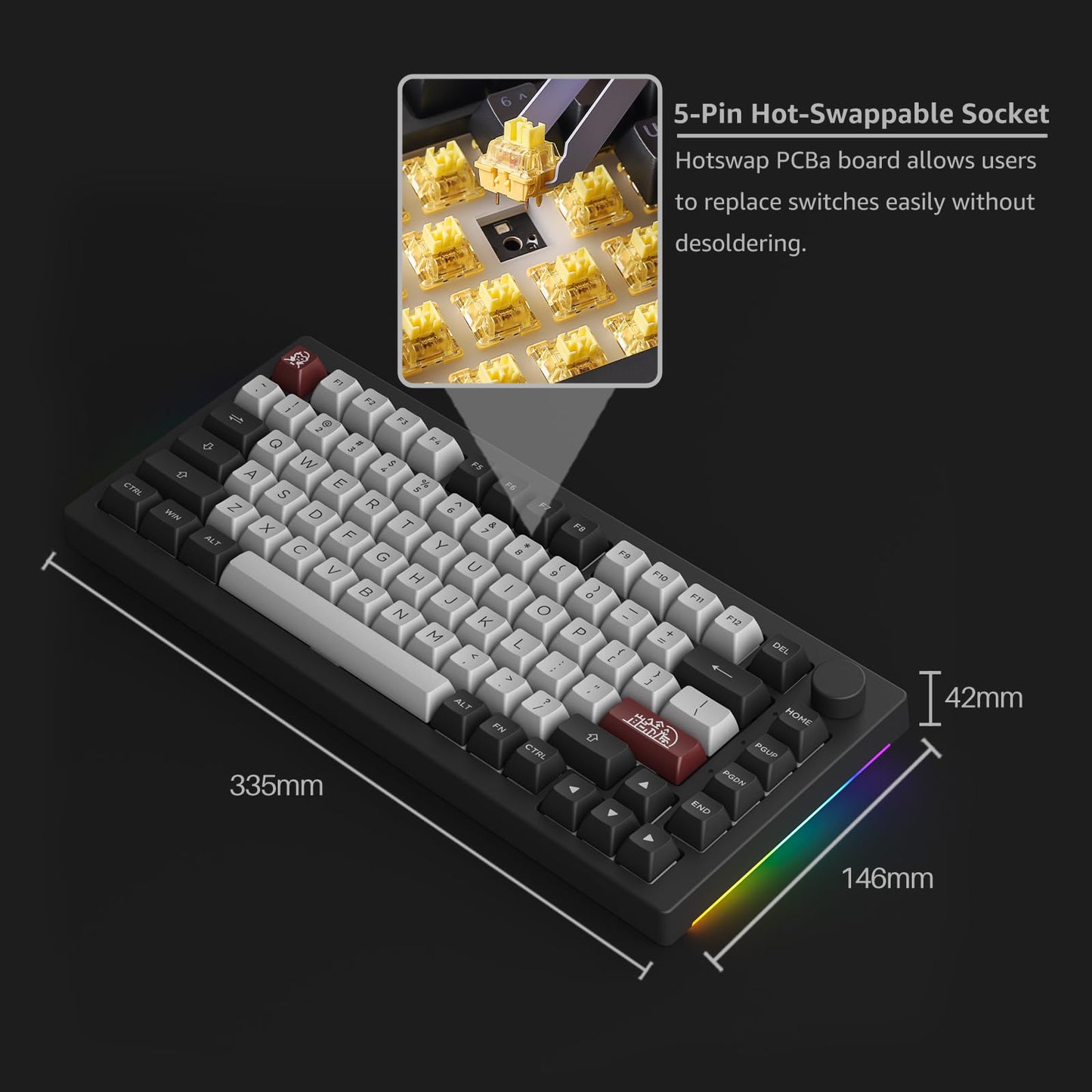 Akko Dracula Castle Mechanical Keyboard 5075B Plus 75% RGB Hot-swappable with Knob, Multi-Modes Gaming Keyboard with PBT Double Shot ASA Profile Keycaps Creamy Yellow Pre Lubed Switch