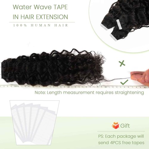 Tape in Hair Extensions Natural Black Wavy Real Human Hair Tape ins Hair Extensions Human Hair 50g Nautural Black Water Wave Tape ins for Black Women 22inch 20pcs