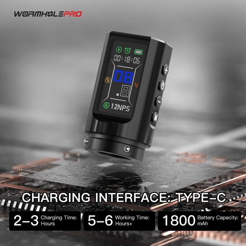 WORMHOLEPRO Tattoo Gun Adjustable Tattoo Pen Stroke, Tattoo Kit with Dotwork Mode, Memory Function, Professional Grade Tool Suitable for Beginners and Professional Tattoo Artists - Black