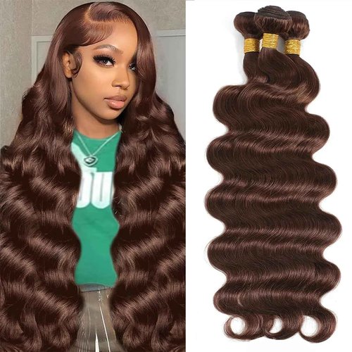 #4 Chocolate Brown Human Hair Bundles Body Wave 16 18 20 inch 100% Unprocessed Brazilian Virgin Hair Extensions 12A Quick Weave Bundles Human Hair Double Weft