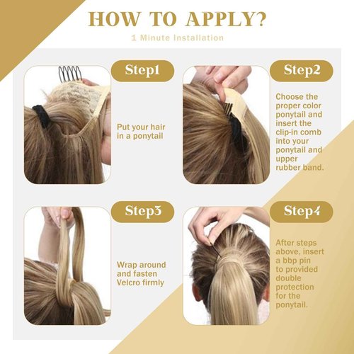 Ve Sunny Ponytail Extension Real Human Hair for Women Clip in Ponytail Hair Extension Straight Hair Pieces Wrap Around Darkest Brown 22inch 80G