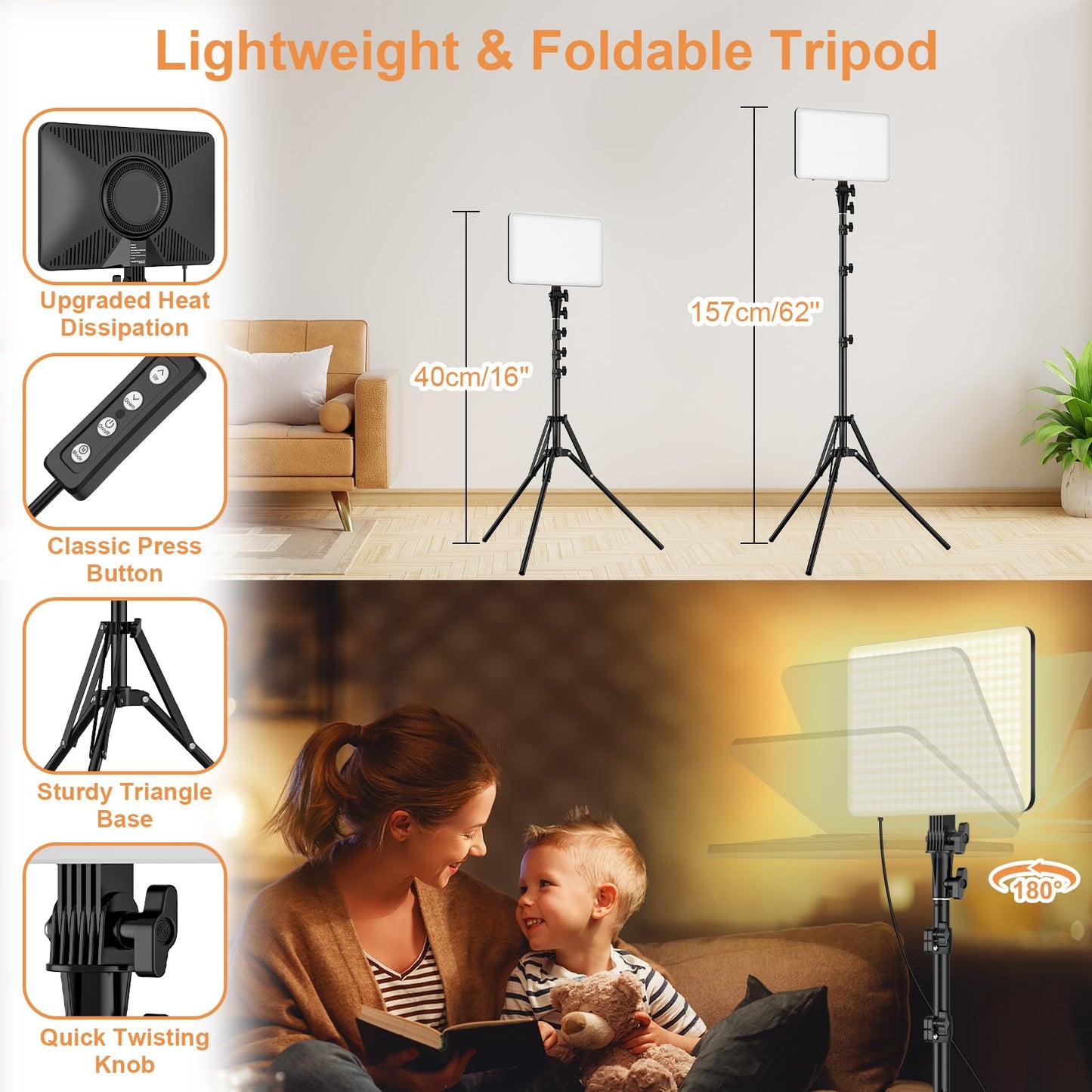 2-Pack LED Video Lighting Kit, Anautin 15W/1700Lux Photography Lighting with Tripod Stand, 2500-8500K Dimmable Streaming Light for Video Recording, Gaming, Podcast, Barber, Salon, TikTok, YouTube