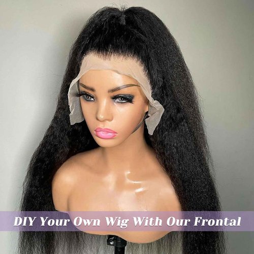 DSEKCAIN Kinky Straight Frontal 13x6 Frontal Human Hair Transparent HD Lace Frontal Yaki Straight Frontal Closure 100% Human Hair Ear to Ear Lace Frontal Natural Black Color 18 Inch 150% Density