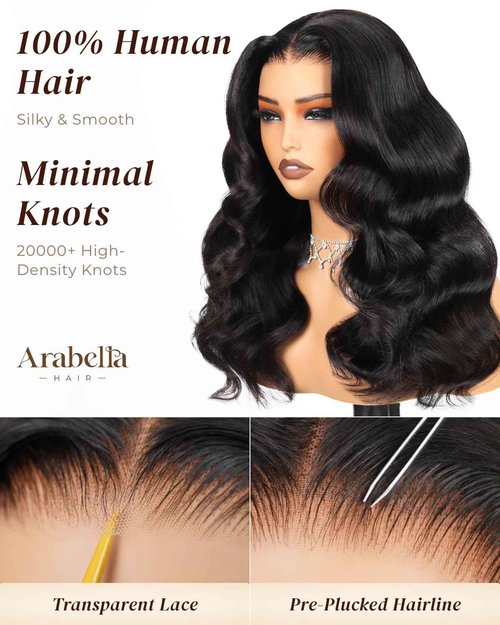 Arabella 6x6 Wear and Go Glueless Wig 12a Glueless Wigs Human Hair Pre Plucked Pre Cut Loose Body Wave Only Middle Part Lace Front Wigs Human Hair 100% Pre Bleached Knots Wig (20inch, 6X6 Body Wave)