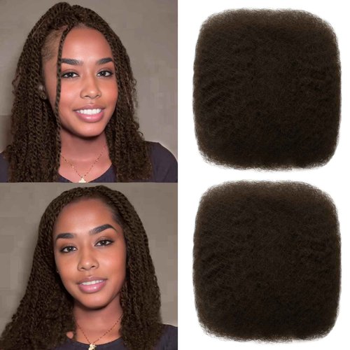 Haftaluv Afro Kinkys Bulk Human Hair 100g 14 Inch Chocolate Brown Afro Kinky Curly Human Hair Bulk for Dreadlock Extensions, Micro Locs, Braiding Twists, Braids and Repair Locs(14 Inch, 4#)