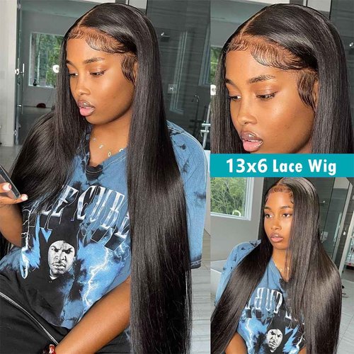 Sogram 13x6 Lace Front Wigs Human Hair Pre Plucked 180% Density Straight Glueless Wig HD Transparent Human Hair Lace Front Wigs with Baby Hair Lace Front Wigs for Black Women (28 Inch)