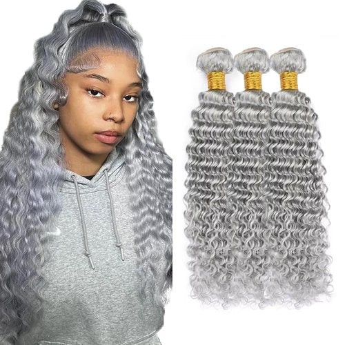 30 32 34 inch Grey Bundles Human Hair Grey Bundles Silver Deep Wave Bundle Silver Human Hair Bundle 300g
