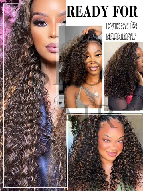 V SHOW Wear Go Glueless Half Wig Human Hair 1B/30 Highlight Water Wave Bod Wigs 3 In 1 Curly Half Wigs 180% Density Drawstring Seamless Fit Strap Flip Over Headband Wig 12 Inch Beginner Friendly