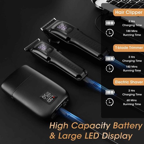 QREEYX Professional Hair Clipper for Men, 3 in 1 Hair Clipper Beard Trimmer and Electric Foil Shaver Set with LED Display, Cordless Grooming Kit for Home, Travel, Barber, Ideal Gift for Him