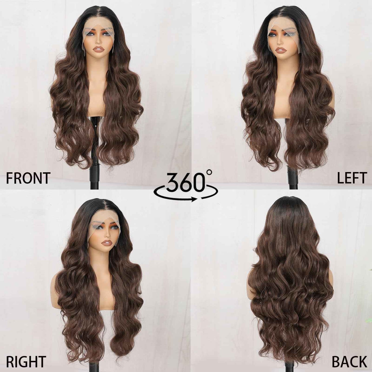 13x6 Lace Front Wigs Ombre brown Lace Frontal Wig HD Lace Body Wave Pre Plucked Tiny Knots 28 Inch Pre-layered Long Wavy Synthetic Lace Wig