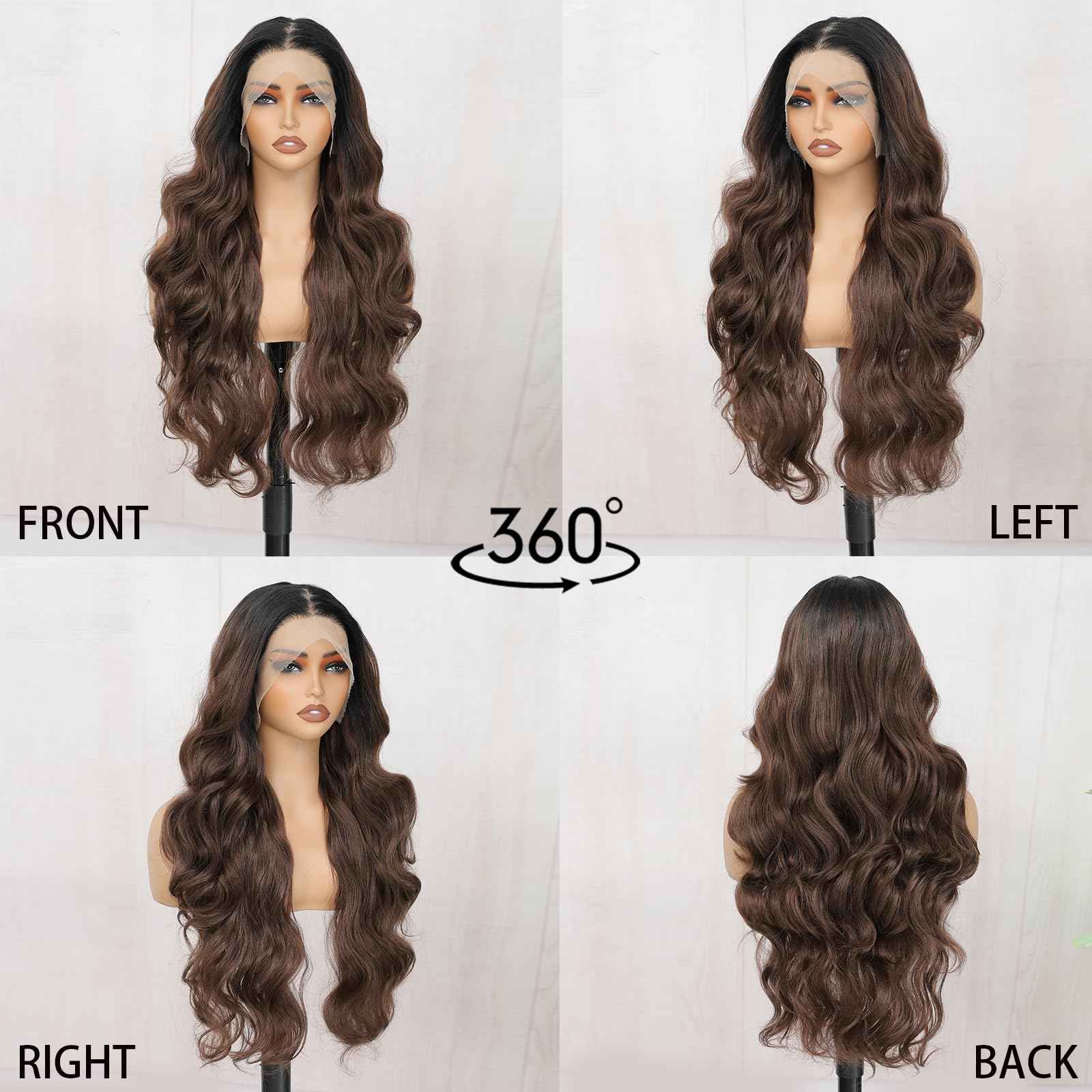 13x6 Lace Front Wigs Ombre brown Lace Frontal Wig HD Lace Body Wave Pre Plucked Tiny Knots 28 Inch Pre-layered Long Wavy Synthetic Lace Wig
