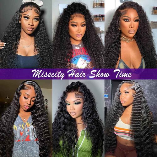 Misscity 13x6 Deep Wave Lace Front Wigs Human Hair 250 Density 18 Inch, Tangle Free, Shedding Free, Pre Plucked With Invisible Hairline, Full Volume Suitable For Daily Wear