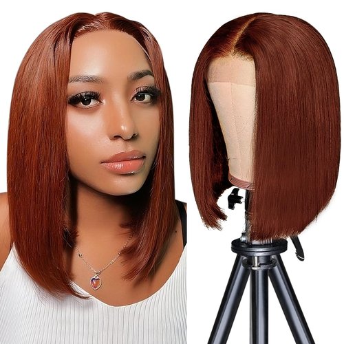 Moliveny Reddish Brown Bob Wig Human Hair 13x4 HD Lace Front Wigs for Black Women Short Bob Lace Frontal Wigs Glueless Wig Pre Plucked Hairline With Baby Hair 180% Density
