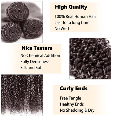 Fabimiya P4/GREY Human Hair Bundles 20 22 24 inch Jerry Curly Wave Human Hair Bundles Highlight Chocolate Grey Unprocessed Soft Sewn In Hair with Double Weft for Black Women