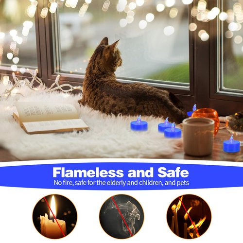 KOABY 12 Pack Blue Light Non-Flickering Flameless Tea Lights, Blue Base, Last 100H+, Battery Operated Tea Lights for Decor
