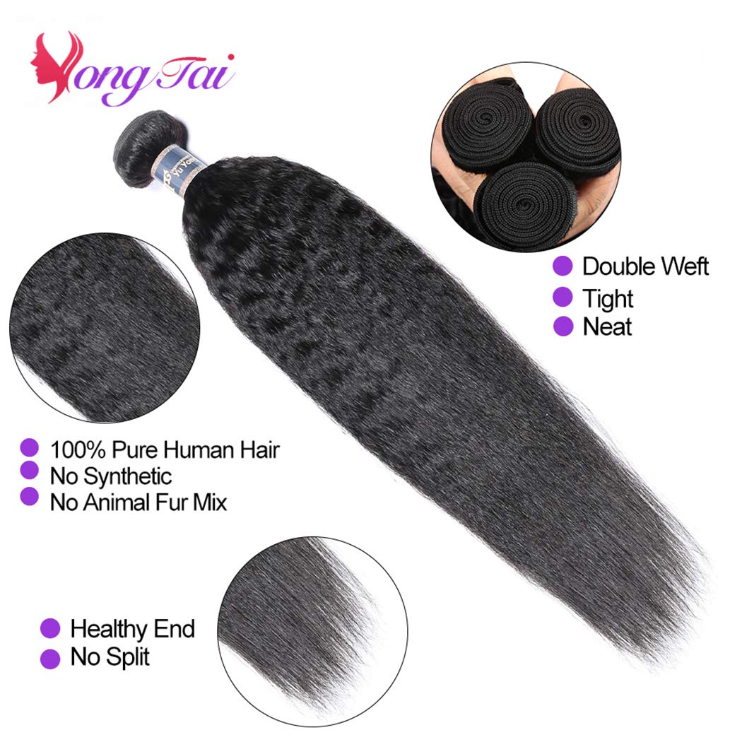 18 20 22 Inch Bundles Human Hair Kinky Straight, Yuyongtai Yaki Human Hair Bundles 100% Unprocessed Brazilian 3 Bundles Kinky Straight Human Hair Wave for Black Women