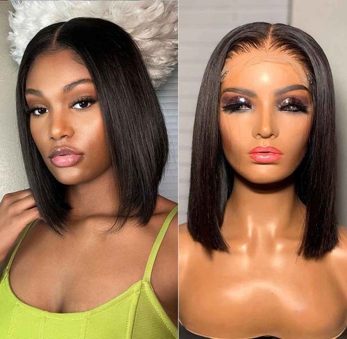6x6 Bob Wig Human Hair (14 Inch) Straight Bob Closure Wigs Human Hair Brazilian Glueless Wigs Straight Short Bob Wigs for Black Women Pre Plucked with Baby Hair 180% Density
