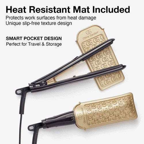Olivia Garden Travel Size 5/8" Ceramic + Ion Professional Flat Iron Dual Voltage with Heat Resistant Mat/Pouch and Detangling Brush