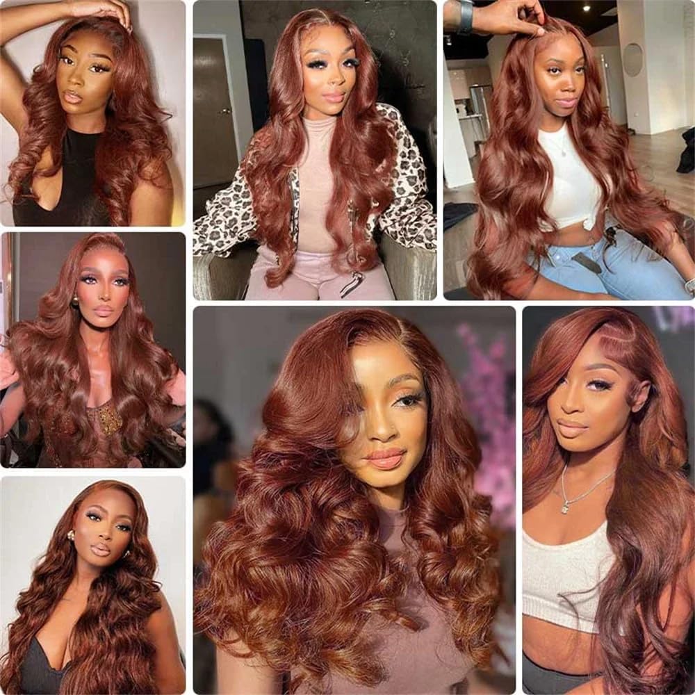 Giginger Bundles Human Hair 20 22 24 Inch Reddish Brown Body Wave Bundles Color 33 Human Hair Body Wave Unprocessed Quick Weave Soft Sewn In Hair Extensions for Black Women
