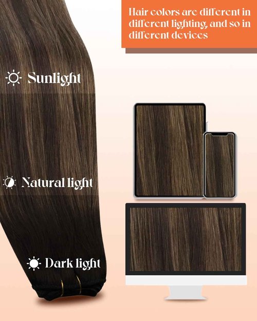 Sunny Hair Sew in Hair Extensions Real Human Hair Balayage Weft Hair Extensions Human Hair Dark Brown Balayage Light Brown Human Hair Weft Extensions For Women Real Hair 20inch 100g
