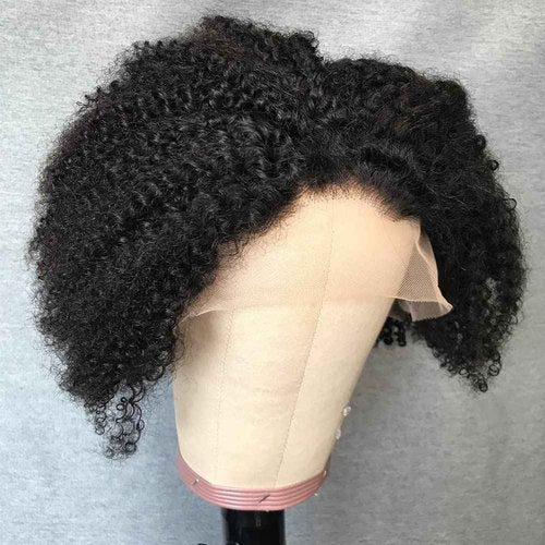walnut hair Short Afro Kinky Curly Wig for Black Women Transparent 13x1 Lace Front Wigs Human Hair Brazilian Bob Pixie Cut Wig 8 inch
