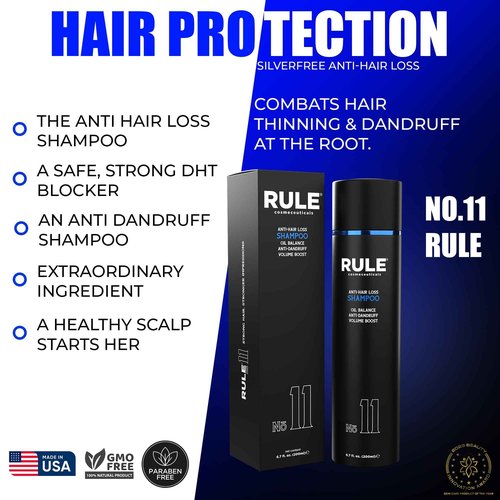RULE COSMECEUTICALS - No.11 Anti-Hair Loss Shampoo for Men, DHT Blocker and Root Activator for Hair Regrowth, Anti-Dandruff & Oil Control Formula, Thickening & Strengthening for Thinning Hair - 200 mL
