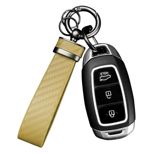 Turcee Carbon Fiber Keychain, Automotive Interior Accessories Leather Key Fob, Anti-Lost D-Ring (Gold)
