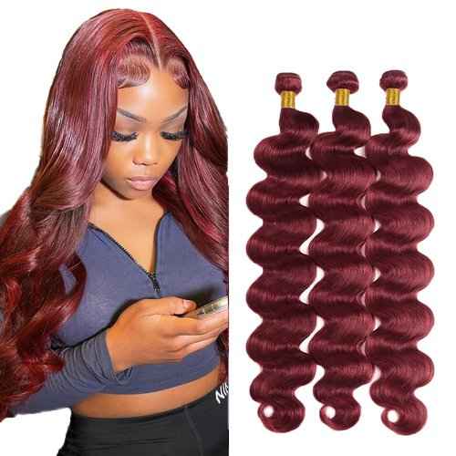 Fabimiya Bundles Human Hair Body Wave Burgundy 99J Human Hair Bundles Unprocessed Brazilian Virgin Hair Bundles Burgundy 99J Human Hair Bundles Quick Weave Hair Extension